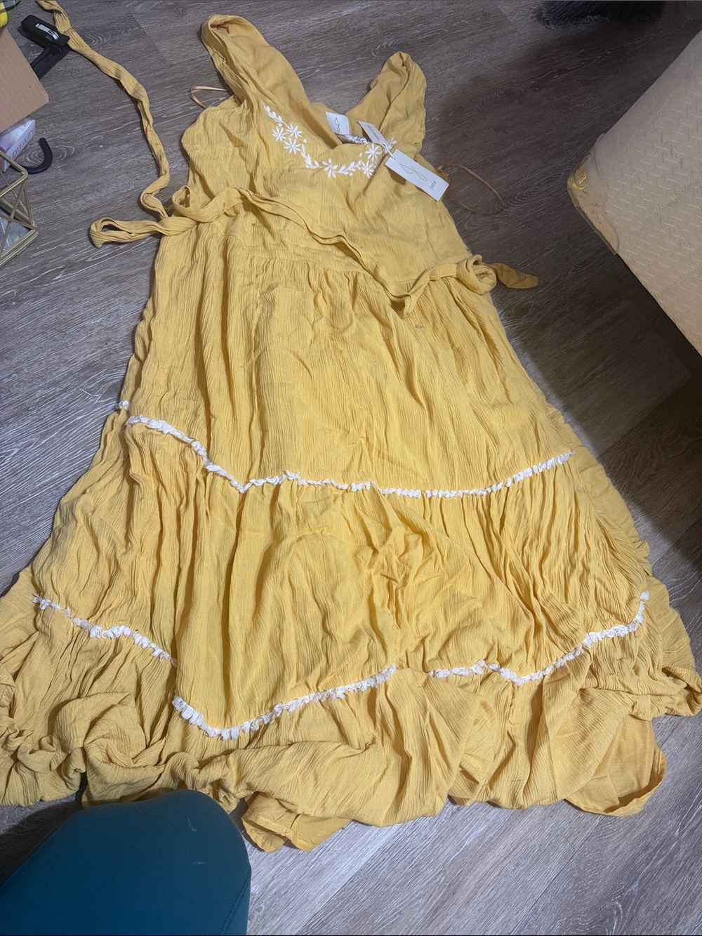 Joie Yellow Ruffled Tiered Sundress with White Embroidered Detail NWT
